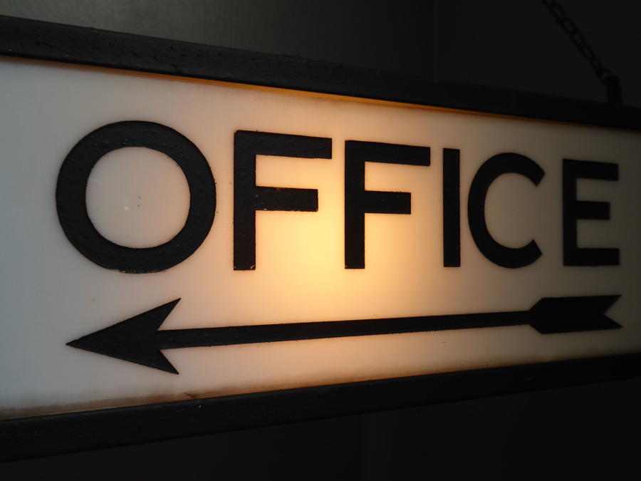 Etched Milk Glass Illuminated 'Office' Sign
