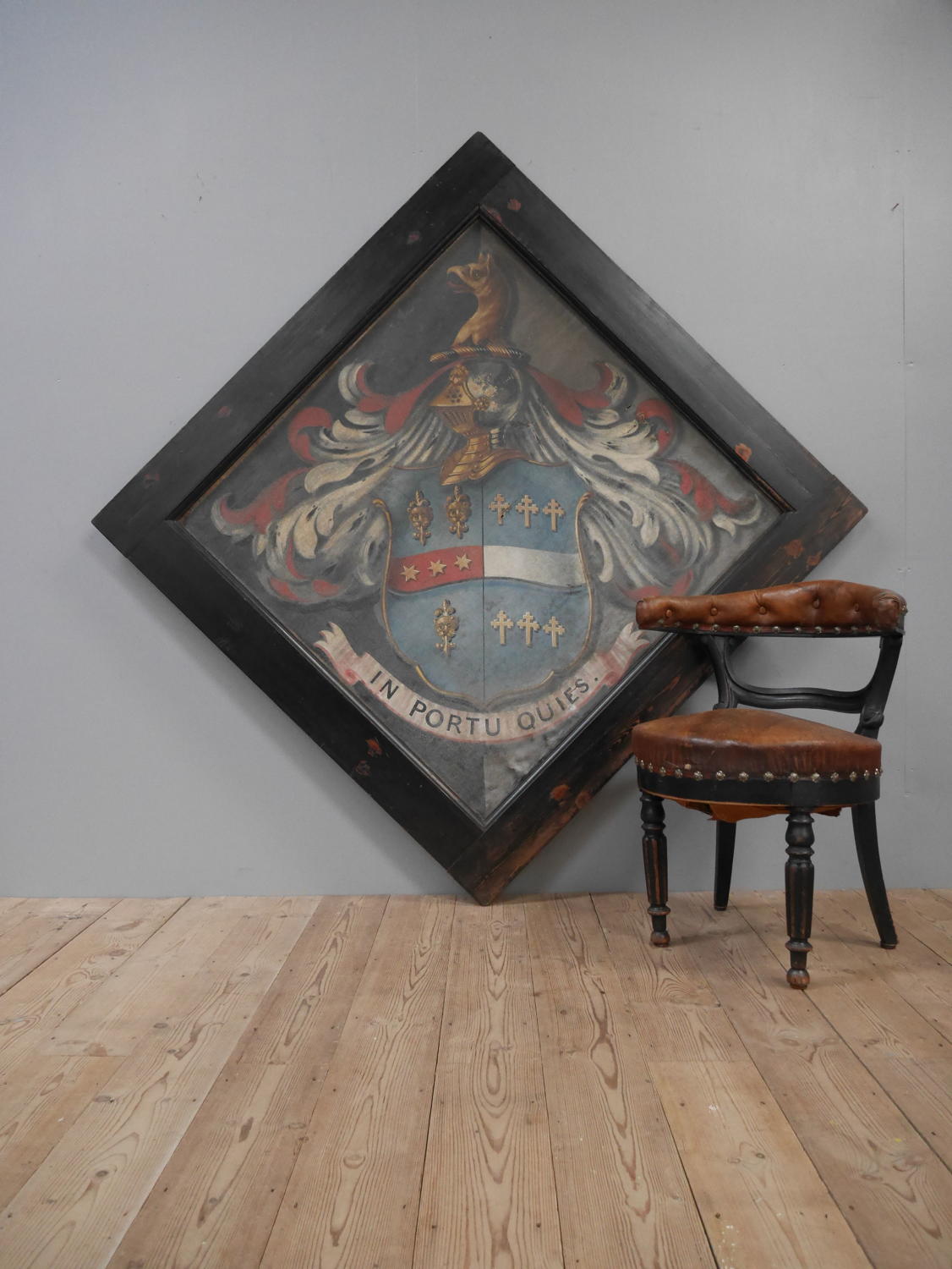 Huge 19th Century Oil On Canvass Hatchment