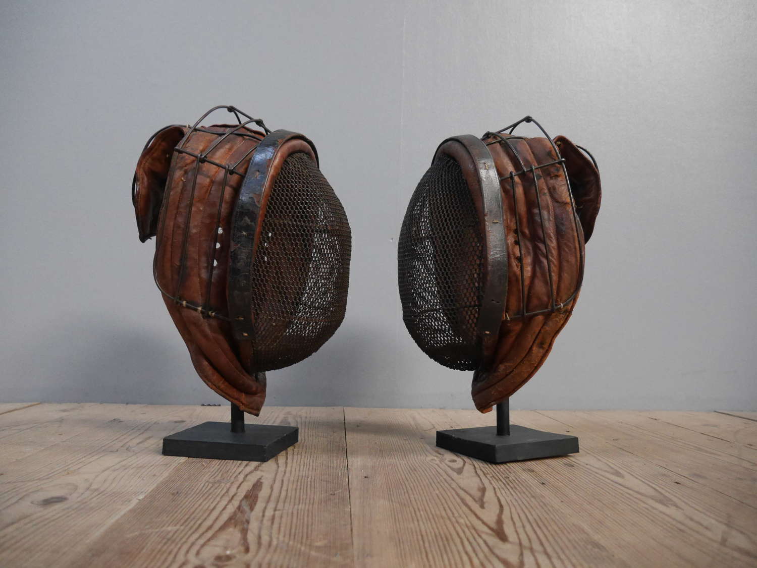 Pair of Leather Fencing Masks