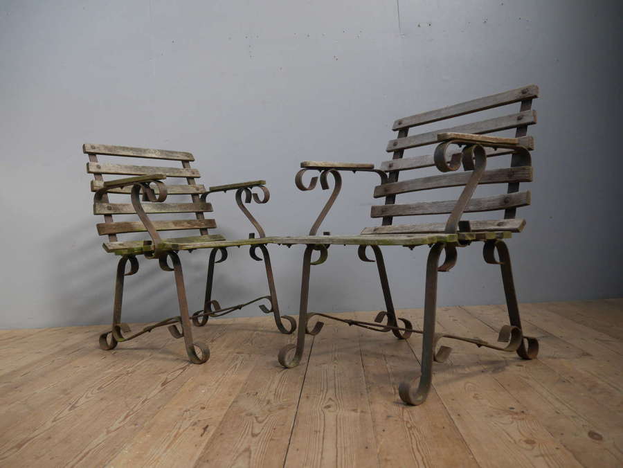 Strap Iron & Teak Garden Chairs