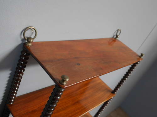 Mahogany & Brass Bobbin Wall Shelves c1880