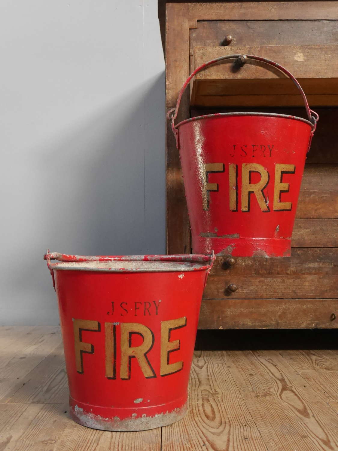 Pair of J S Fry's Fire Buckets