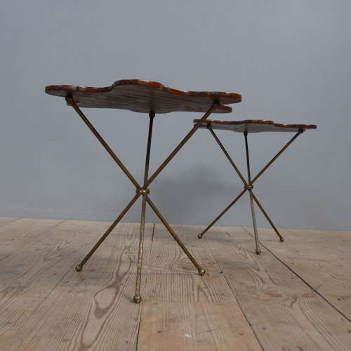 Fine Pair of 19th Century Brass & Mahogany Side Tables
