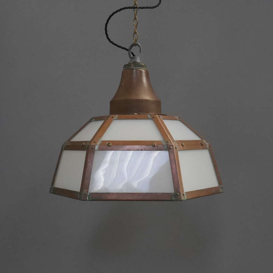 Copper & Opaline Glass Station Lamp