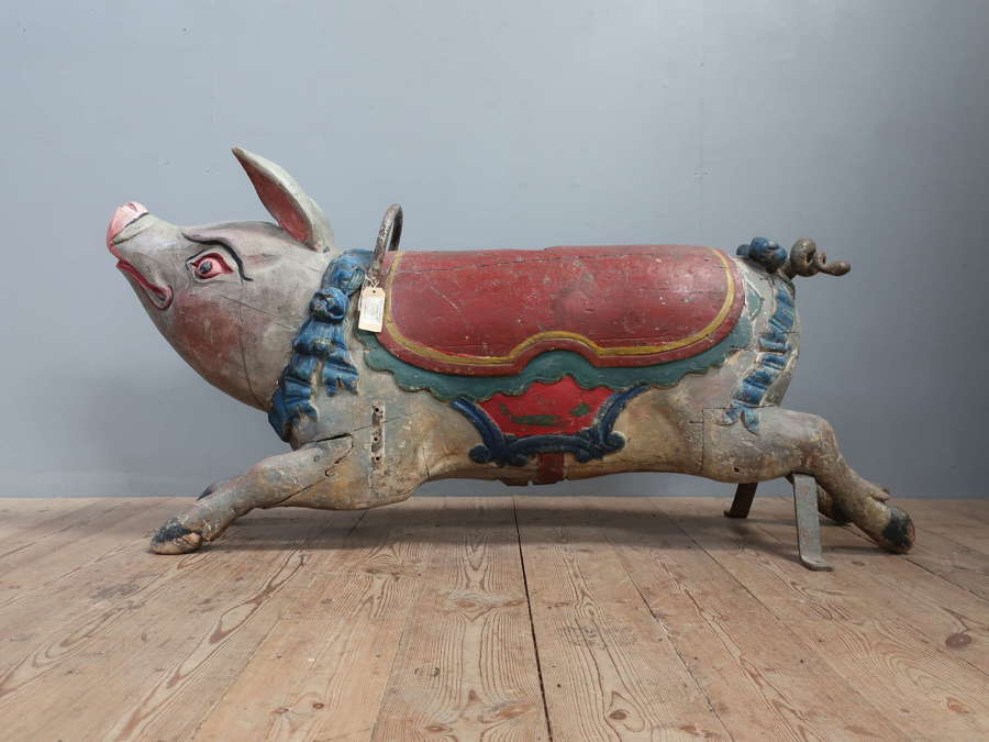 Double Seater Carved Fairground Pig c1900