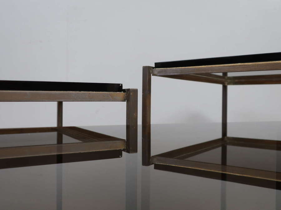 Italian Brass Nest of Smoked Glass Sofa Tables