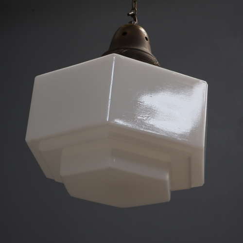 Hexagonal Art Deco Opaline Pendant Light