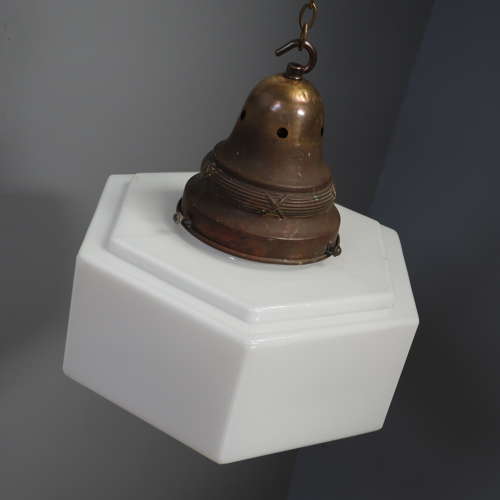 Hexagonal Art Deco Opaline Pendant Light